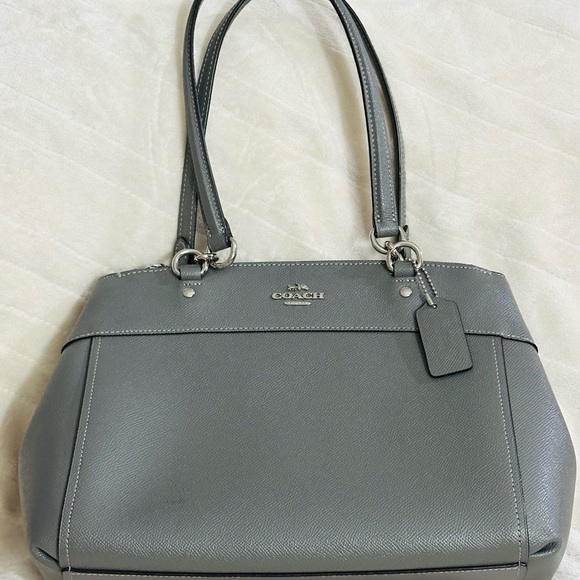 Coach “Leah” Crossbody Bag/Satchel, Crossgrain Leather, Gray, Like New - Picture 2 of 8
